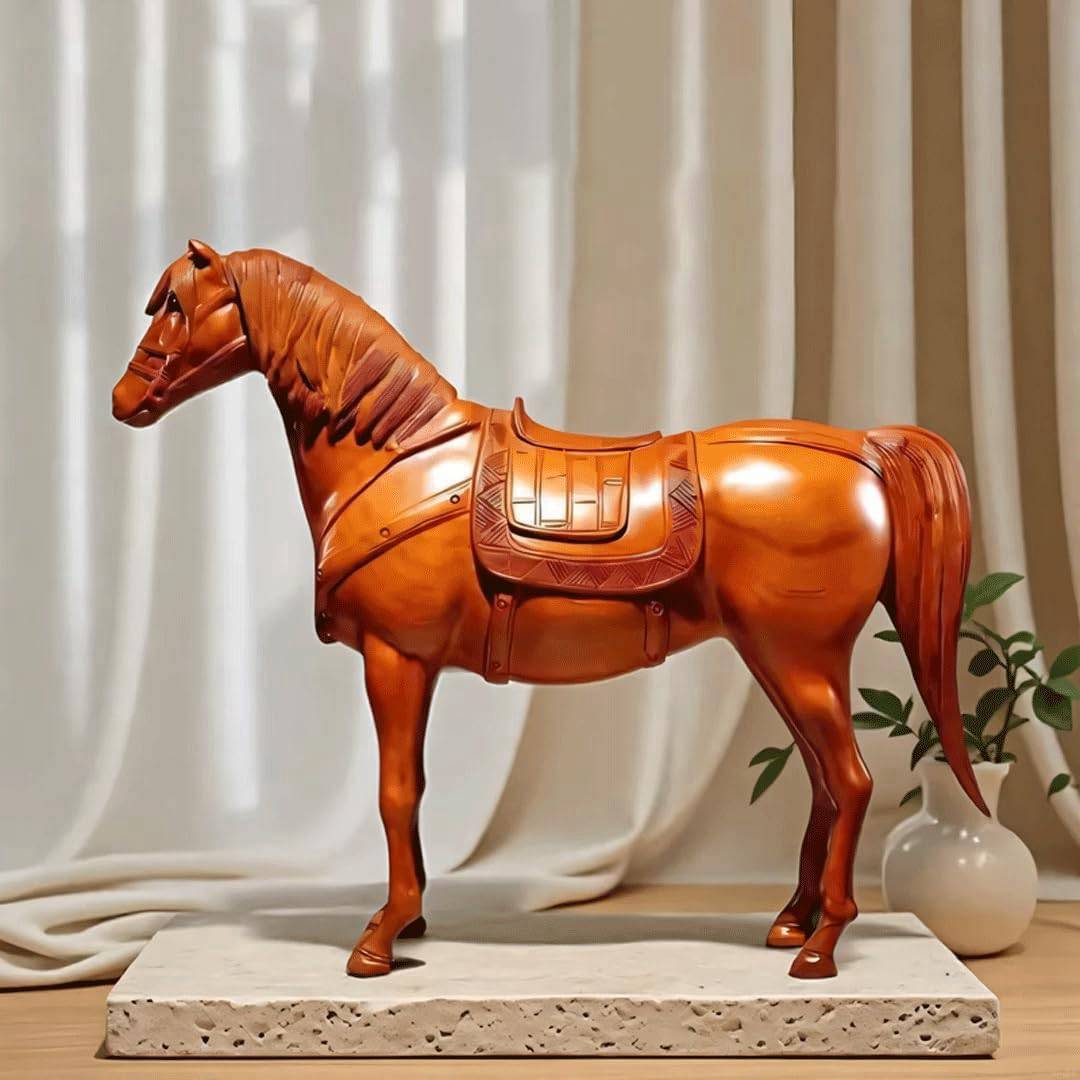 (長さ23cm) 木彫り - 馬像-木製立ち戦闘馬彫刻の装飾卓上装飾品 うま 馬 置物 午 干支