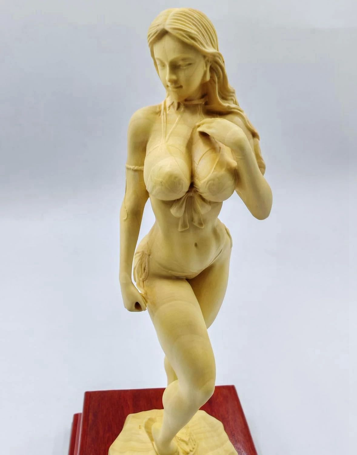 総高25.5cm 柘植 木製彫刻 美術品 裸婦像 美少女像】 木彫り置物【女神
