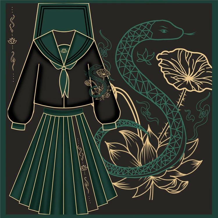 仮 文化祭 学園祭 衣装 スカーフ ショート丈 ビッグカラー スクールウェア 刺繍 刺しゅう 蛇柄 中華風 長袖 レディース トップス