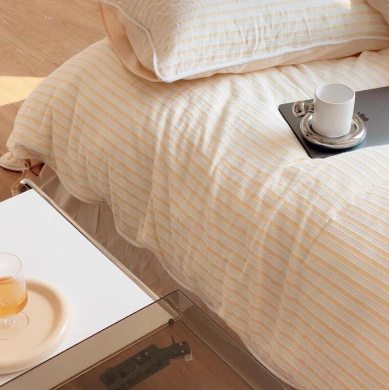 速 通気性 綿100％ クイーン ダブル ボックスシーツ/フラットシーツ 肌触り良い 柔らかい ストライプ柄..