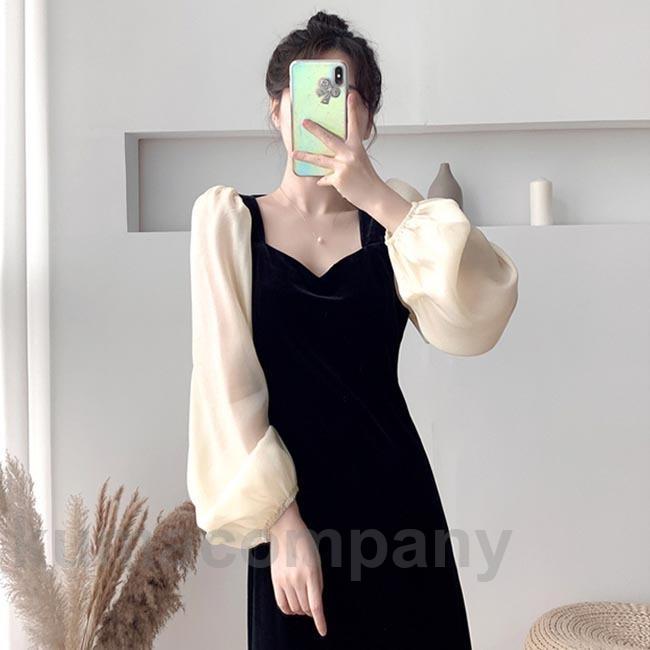 宴会 結婚式 バーティー マキシ丈ワンピース ドレス バルーンスリーブ レトロ ワンピース 春 長袖 ロングワンピ レディース