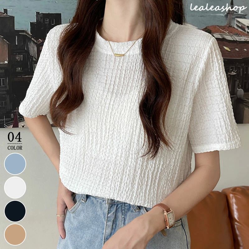 送料無料 ノアル 夏 春 プルオーバー シワ加工 半袖 トップス レディース Tシャツ