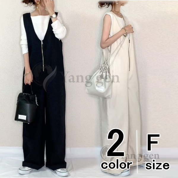 シンプ 細見え 着痩せ モード つなぎ サロペ オーバーサイズ ワイド キャミパンツ オーバーオール オールインワン レディース