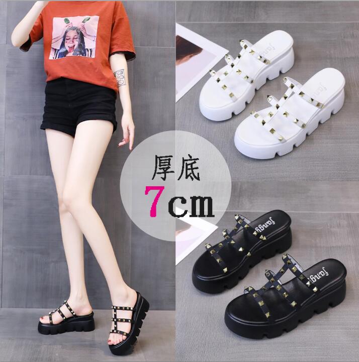 脚長効 フラットサンダル リゾートサンダル サマーサンダル スリッパ オープントゥサンダル ウエッジソール 厚底7cm レディース