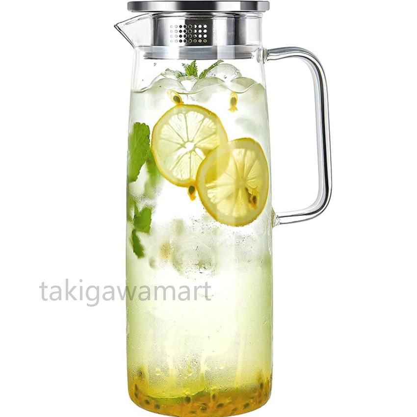 ティーポット お茶 麦茶 ステンレス製カバー ジャグ 耐熱ガラス ピッチャー ハンディー ポット 冷蔵庫