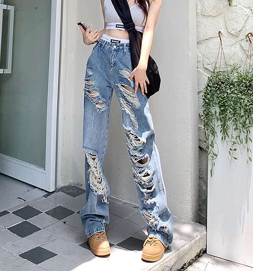 スキニー ストレッチ レディース シンプル【大きいサイズ デニム 着痩せ 体型カバー 切り替え ダメージ加工 ジーンズ ジーパン(4)