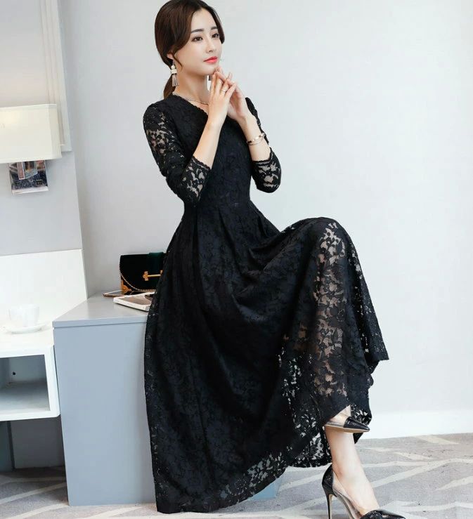 入 卒業式 成人式 七五三 レディース パーティードレス ロングワンピ 花柄 長袖 Aライン ロング丈 総レース レース カシュクール