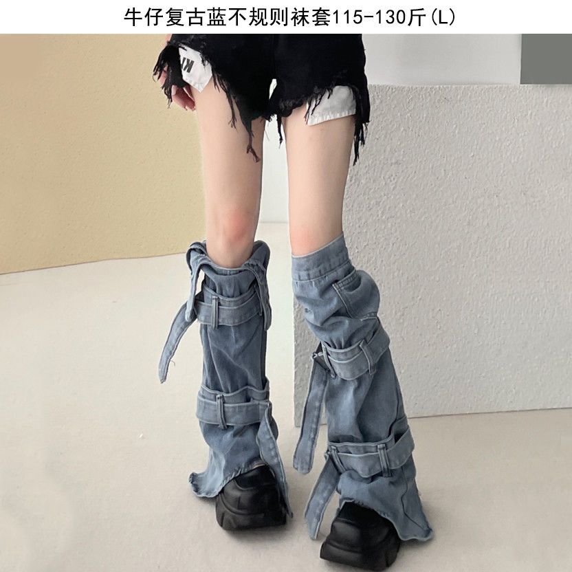 デザインジーンズ、レッグウォーマー、カルチャー、ストラップ付きフリースソックス