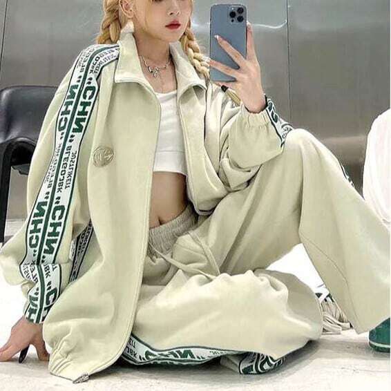 韓国 ママコーデ 大人可愛い 韓国ストリート 上下セット 2点セット パンツ トラックジャケット レディ..