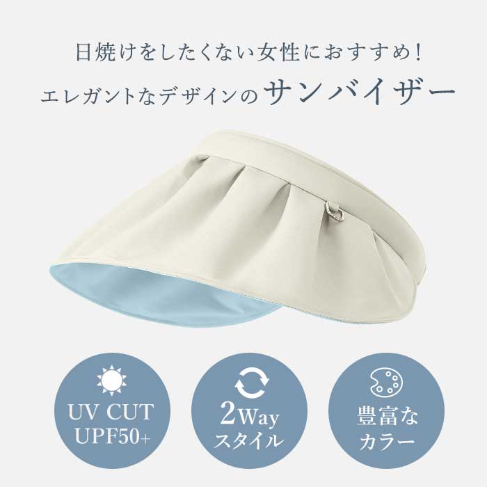 キャップ サンバイザー レディース UPF50+ UVカット ヘアバンド 2way 日焼け防止 紫外線対策 グッズ 春 夏 秋 日よけ 帽子 農作業 ゴルフ 折りたたみ 収納 つば広 無地 スポーツ おしゃれ ラッシュガード