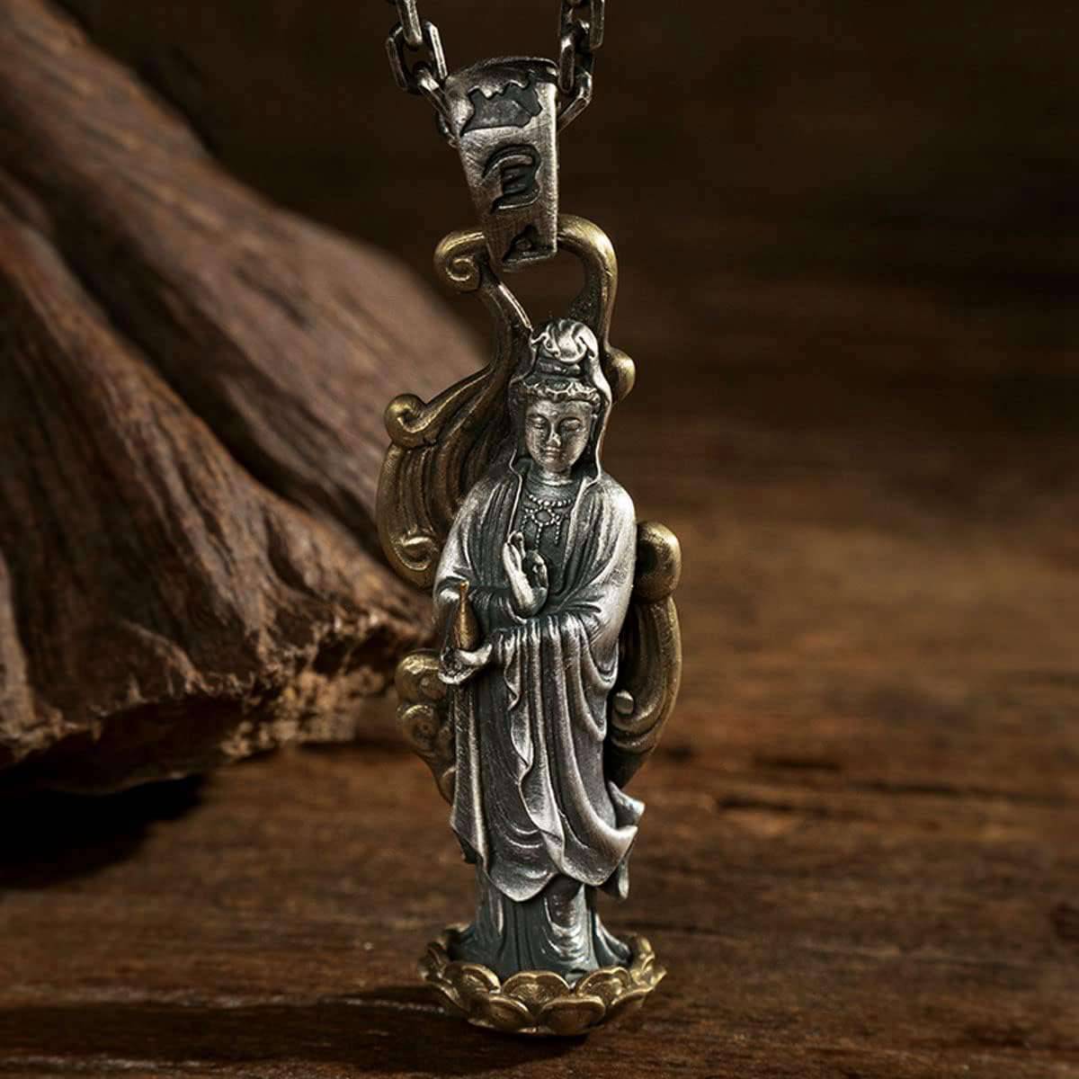 厄除け（高さ5 祈る 観世音菩薩仏像 開運十二干支お守り本尊 S999純銀 お守り御本尊 ネックレス 観音像【観音菩薩像】ペンダント