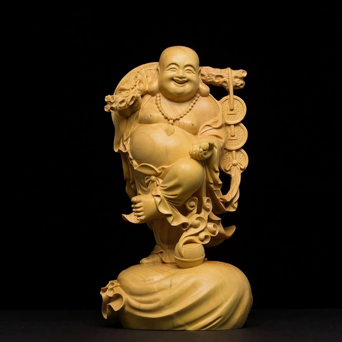 金運 コレクション 仏像 布袋木製 仏様 木彫り 柘植 黄楊 仏教美術品 布袋様の置物 高級天然ツゲ木彫り 彫刻仏像 木彫り 布袋様