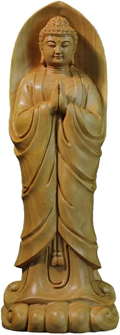 （高さ21cm×巾7.3cm× コレクション 釈迦牟尼仏像 仏壇の仏像 置物 お釈迦様 高級天然ツゲ木彫り 立像 ..