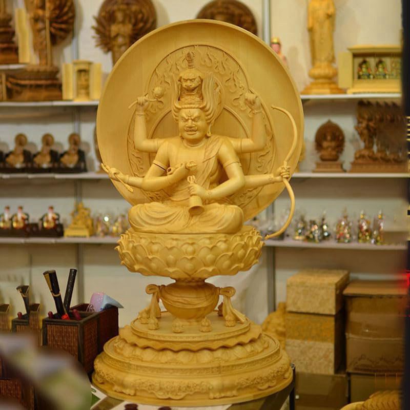 総高81cm（あいぜんみょうおう 木製 置物 木彫り【愛染明王】守護神 仏像