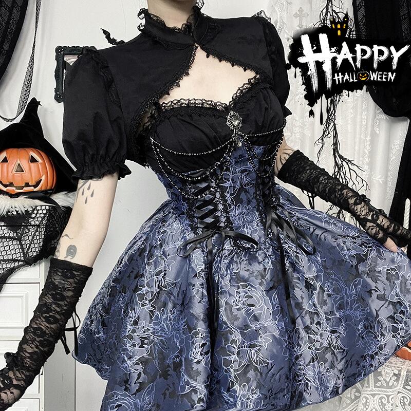 パーティー 魔女 小悪魔 舞台衣装 仮装 コスチューム 森ガール JSK 原宿系 ロリータ ゴスロリ 2点セッ..