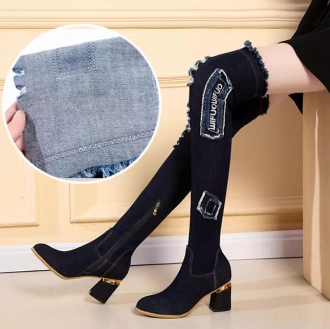 太めヒ 7cmヒール ハイヒール サイドゴアブーツ ソックスブーツ ニーハイブーツ ジーンズ デニムブーツ ロングブーツ レディース