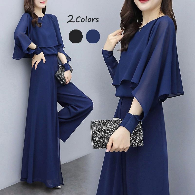 体型カバ フォーマルドレス ワイドパンツ パーティードレス パンツドレス パンツスタイル パンツスーツ セットアップ 2点セット