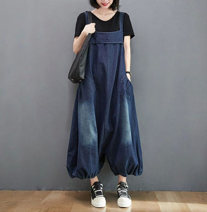 カジュアル ゆるサロペット オールインワン オーバーオール 大きいサイズ パンツ ボトムス 夏 春 レディース デニムサロペット
