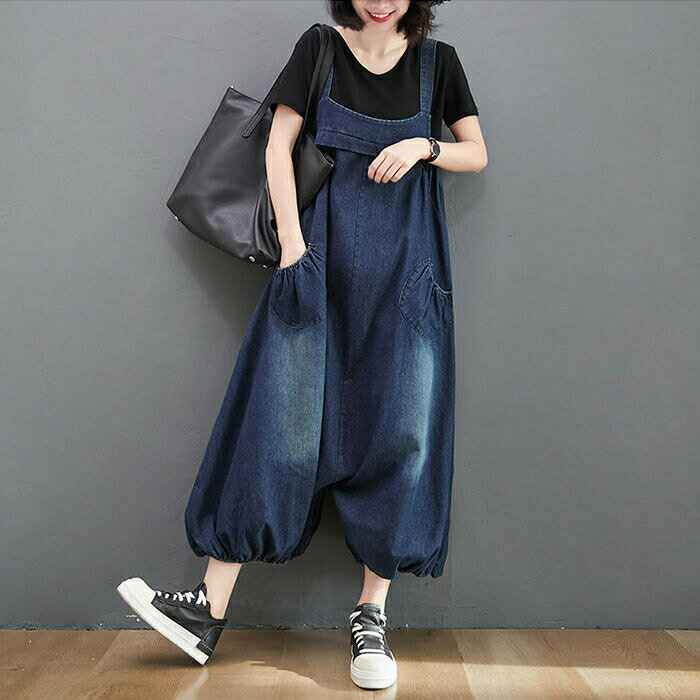 カジュアル ゆるサロペット オールインワン オーバーオール 大きいサイズ パンツ ボトムス 夏 春 レディース デニムサロペット