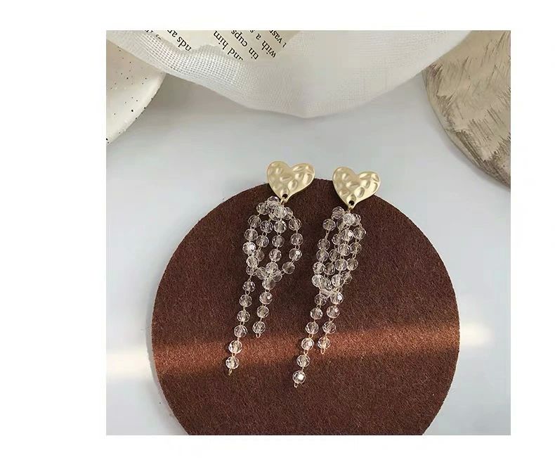 誕 プレゼント 水晶 ビーズアクセサリー ゴールド ゴージャス ハート ロング イアリング 金属アレルギー対応 ピアス レディース