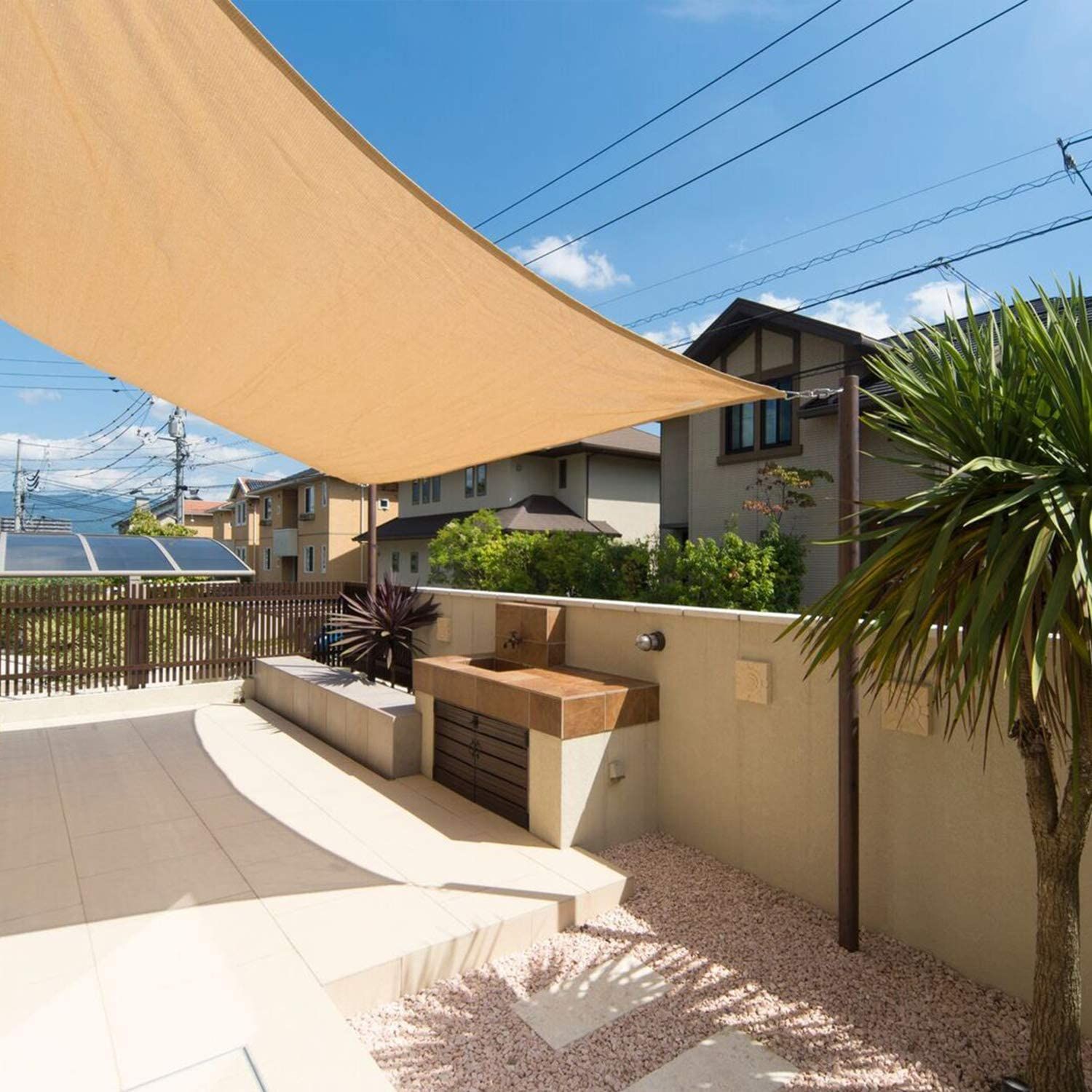 防水 軽量 取り付け簡単 長方形 カーキ 日よけシェード 紫外線95%カット UVカット サンシェード シェードセイル 屋外 シェード