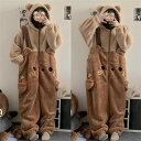 コスプレ 寝巻き オールインワン 冬 秋 動物 ルームウェア モコモコ クマ耳 レディース ルームウェア 大人用 パジャマ 着ぐるみ