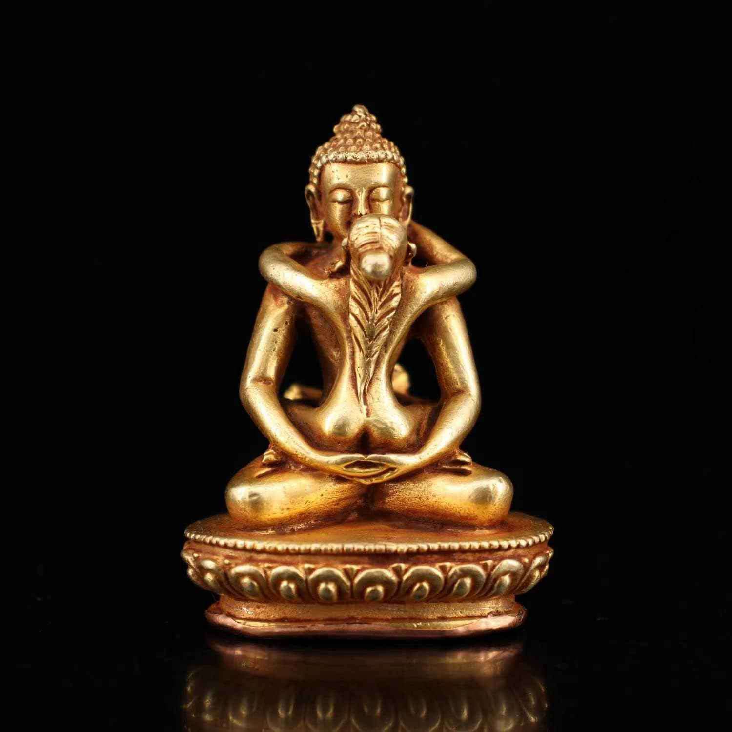 夫婦和合?縁結び?子恵み 真鍮 ギフト インテリア 置物 小型 仏陀 ミニチュア仏像 銅製 6cm 如来 釈迦 ミニ 歓喜天 チベット仏教