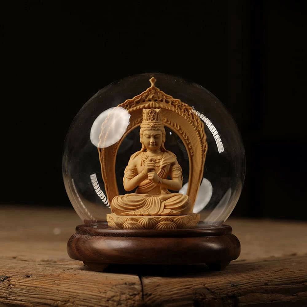 お ご本尊 (仏壇用 厄除け 祈る 守り本尊 未年?申年 置物 仏壇仏像 丸台座 真言宗 桧木製高級木彫り 13cm 大日如来 木彫りの仏像