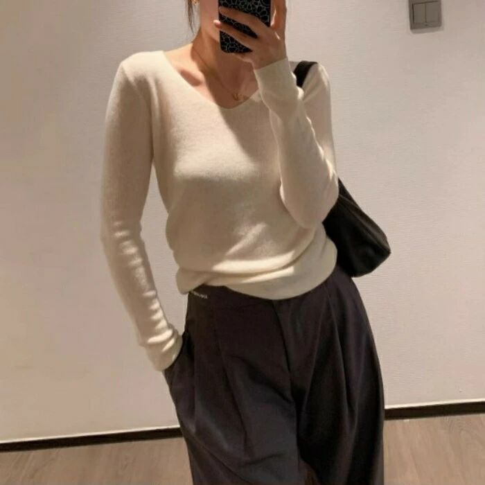 カジュア きれいめ 可愛い 大人 レディース エレガント クルーネック Vネック プルオーバー インナー ニット カットソー Tシャツ