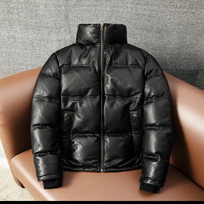 Rakuten - ダウンジャケット 羊革 ダウンコート 本革 厚手 レザー 防寒 ライダース 秋冬　ブラック　M~5XL