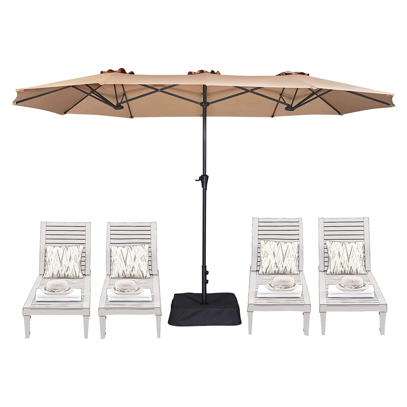 Parasols - パラソル ガーデンパラソル 大型 幅460cm×奥行260cm UVカット 撥水加工 クランク開閉付き サンドバッグベース付き 屋外パラソル