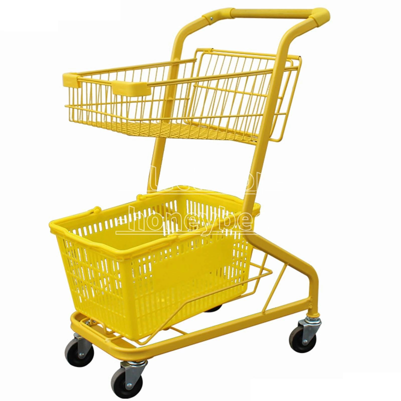 Rakuten - 2段 50L キャリーカート 買い物カート 4? 最大荷重30KG 軽量 高性能 家庭用 業務用 スーパー 運搬台車 ストレージ キャンプ 150c
