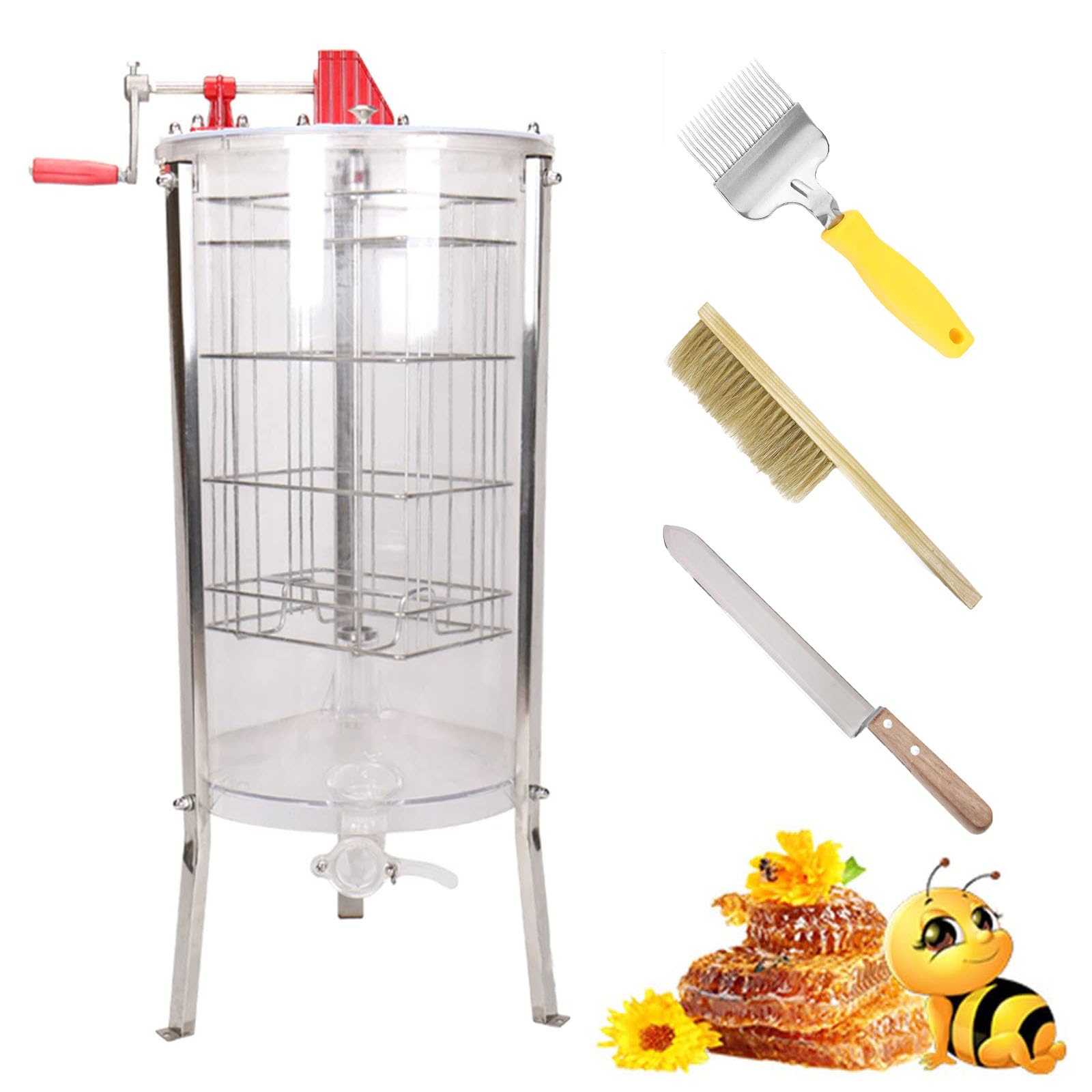 遠心分離機 採蜜機 2フレーム透明蜂蜜抽出器 手動蜂蜜ブレンダー 蜂蜜分離器 蜂蜜 機械 濾過器 蜜こし器 採蜜機 圧縮製蝋器 養蜂