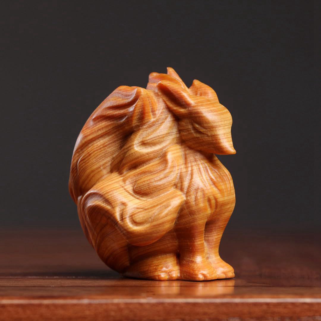 5.2cm 高さ 小 ■サイズ お狐様 崖柏木 置物 【木彫り】九尾の狐