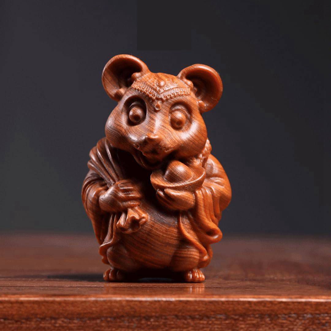縁起物】◆商売繁盛・無病息災・福徳・福運・厄除け 置物 (高さ6cm×巾4cm)【七福神 鼠 ネズミ 木彫り ミニ七福神