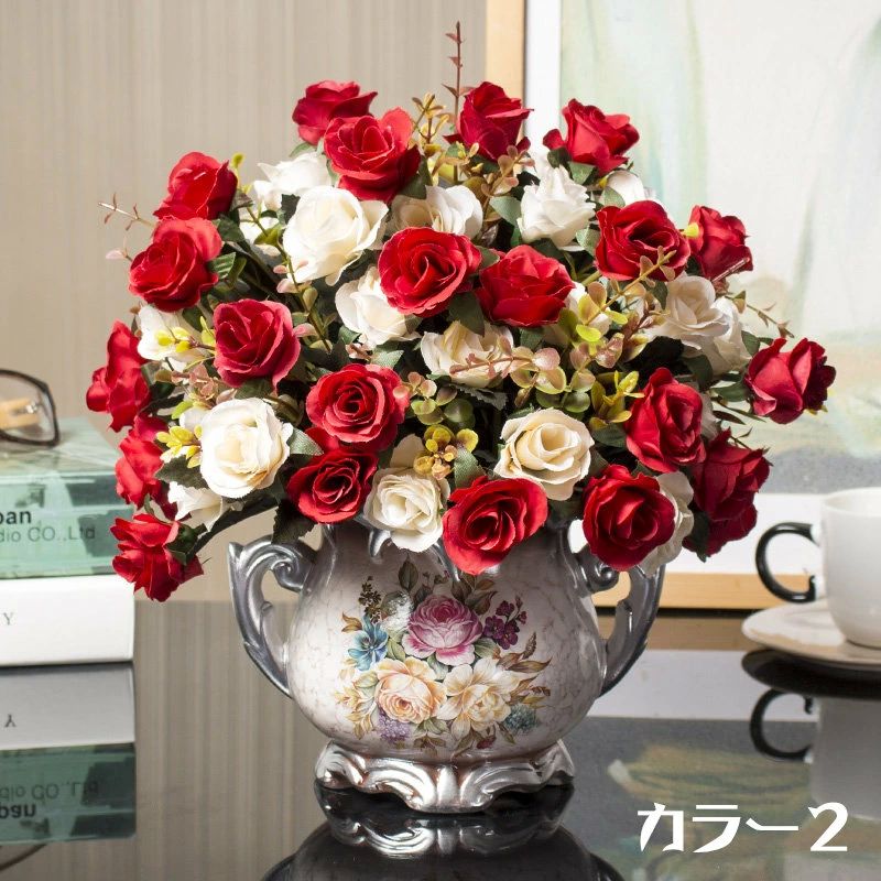 お部屋 リビング お祝い インテリア 癒し 花手作りフラワー 本物そっくり 明るい色合い 花瓶付き 枯れない 造花 アートフラワー