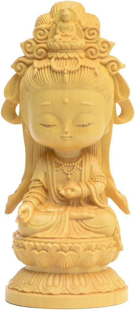 （高さ11.5cm×巾5.2cm×奥行4.8cm） ご利益 繁盛 守護 開運 厄除け 置物 木彫り 柘植製 観音菩薩 観音像 可愛い ミニ 仏像