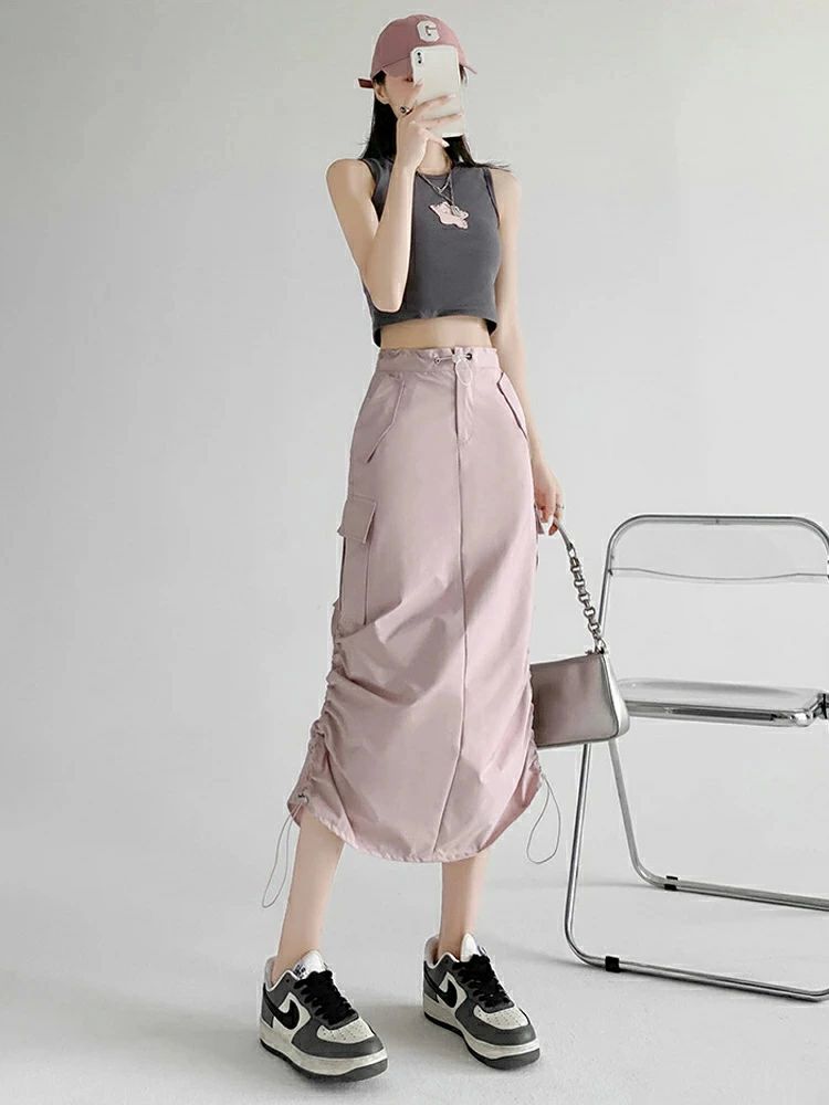 A ストリート マキシスカート マキシ丈 ロング丈 ボトムス スカート ワークスカート カーゴ ロング ロングスカート レディース