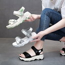 【クーポンで10%OFF】スポーツサンダル レディース サマーサンダル 厚底 マジックテープ ベルクロ 滑り止め 美脚 歩きやすい アウトドア 21年夏新作 き...