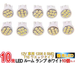 【クーポン配布中27日9:59まで】爆光！超高輝度 12V 車用 1206 8 SMD T10 ウエッジタイプ LED ルーム ランプ ホワイト 10個セット/12V車用 1206 8 SMD T10 ウエッジタイプ LEDルームランプ