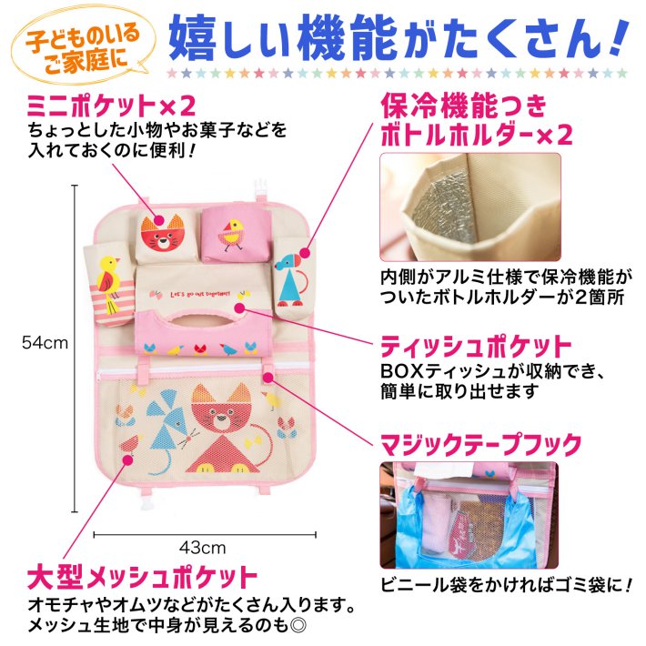 【訳あり】車や子供部屋、キャンプにも！多機能 多用途 コンパクト 収納 ポケット ブルー うさぎ/wa車用 子供ポケット【うさぎ】