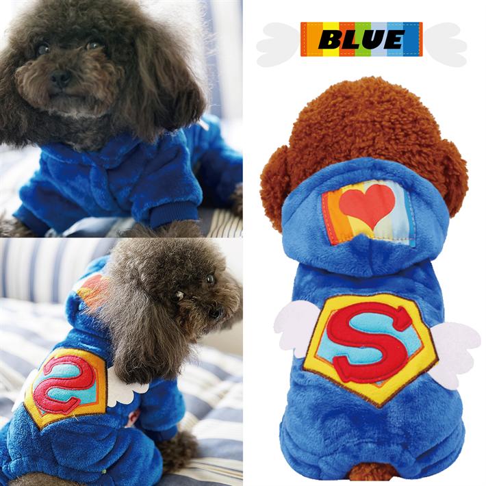 【棚替えセールお得商品】ドッグ ウェア もこもこ スーパーマン 冬用 レッド ブルー XS S M L XL/犬服 冬用スーパーマン