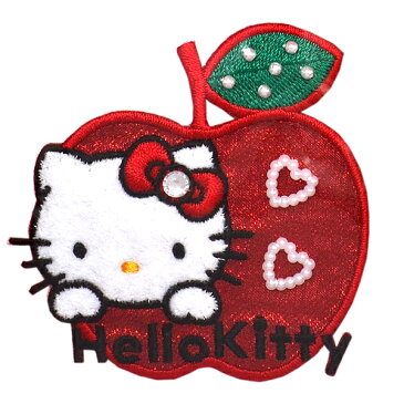 ハローキティ ワッペン 刺繍ワッペン キャラクター アイロンワッペン 縦6.6cm×横6.6cm キティちゃん Hello Kitty サンリオ アップリケ 手芸 正規品【メール便可】