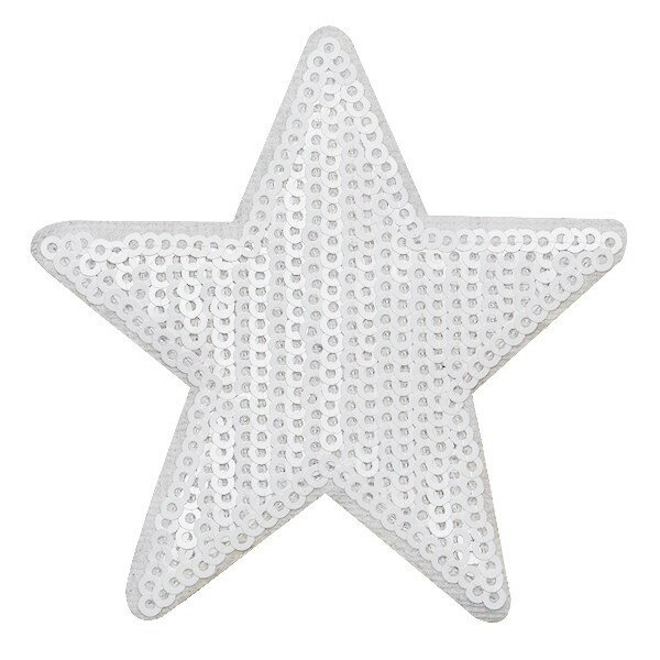 【7/5限定 確率1/2で最大300%P還元：要エントリー】ワッペン スパンコール アイロン接着 縦7cm×横7cm ホワイト 星 スター アイロンワッペン デコ ダンス 入園 入学 アップリケ あっぷりけ wappen