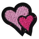 【6/5限定 確率1/2で最大300%P還元:要エントリー】ハート ワッペン 刺繍 アイロン接着 縦4cm×横4.2cm ピンク ダブルハート 入園 入学 かわ...