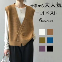 全6色 Vネック ニットベスト レディース 前開き トップス ベスト ゆったり 春秋 無地 ニット ベスト チョッキ 薄手 お洒落 ラシニコ