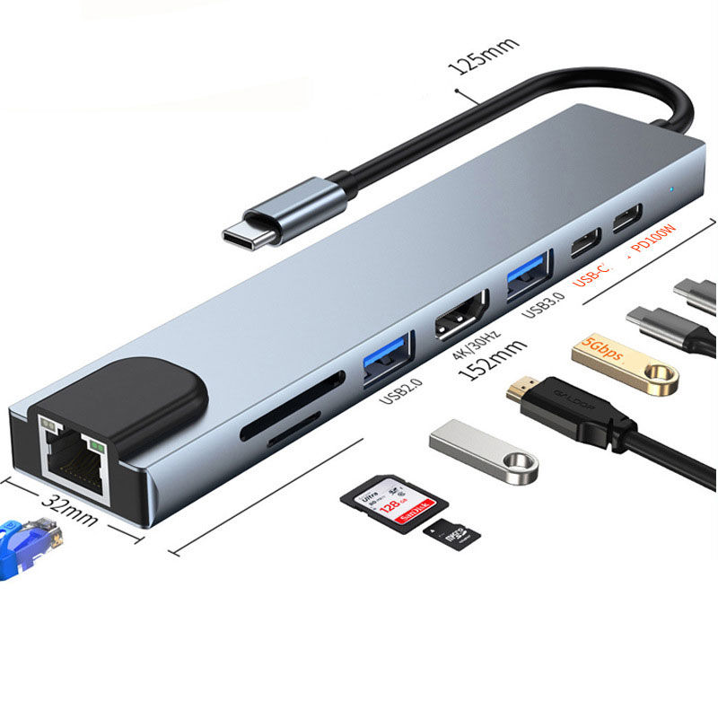 USB C ハブ 8-in-1 Type C ドッキングステーション【4K 30HZ対応HDMI＋100Mbps イーサネット＋PD100W t..
