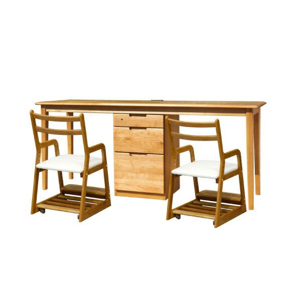 学習デスクセット ツインデスク 2人用 学習机 椅子 引き出し アルダー材 木製 無垢 高さ調節 【SET】ERIS 180 TWINDESK + LIFE (WH)x2 3SET インテリア おしゃれ 家具 入学祝い isseiki