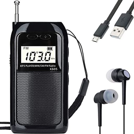 HANRONGDA ポケットラジオ 小型 充電式 MP3プレーヤー AM/FM/ワイドFM対応/短波 高感度 90局自動メモリー/デジタル時計/目覚まし時計/スピーカー/TFカード対応 防災 旅行に最適 日本語説明書付属 HRD-605