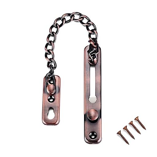 【サイズ】本体:123x21ホルダー:34x71チェーン長さ:163mm 【材質】本体:ステンレス、塗装もしくはメッキ仕上げチェーン:ステンレス、カラー品はメッキもしくは塗装仕上げ 【セット内容】ドアチェーンプレート(本体カバー部)x1チェーンホルダーx1取り付けビス(4mm)x4